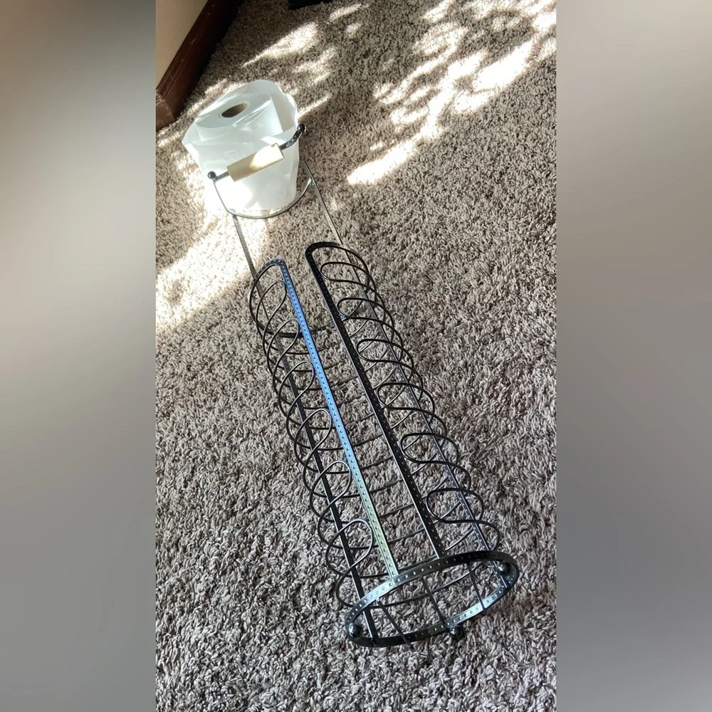 Black Metal Toilet Paper Tower- 28” Tall, Holds 4 Full TP Rolls, +One Hanging-up
